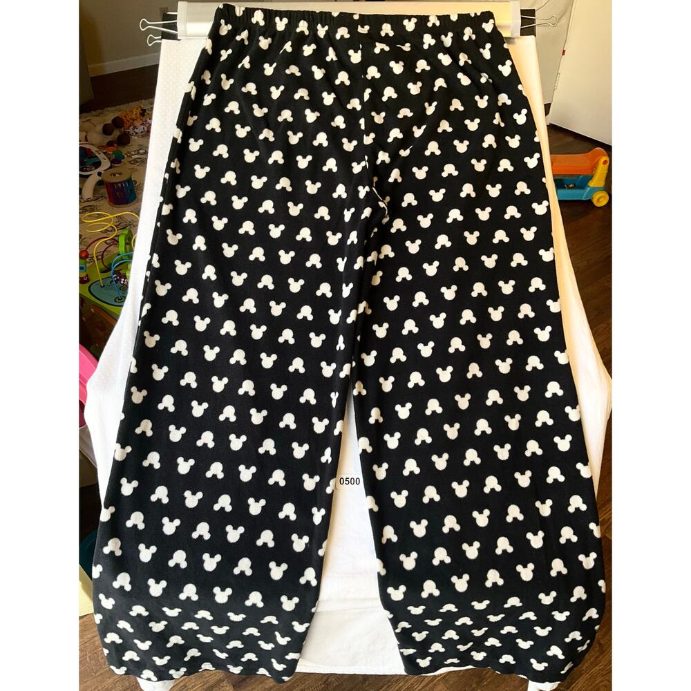 Disney Women Fleece Pants size L Black with White MickeyMouse Logo Elastic Waist - Picture 8 of 9
